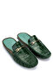 Men's Genuine Leather Green Crocodile Slippers - 2