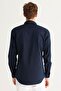 Men's Navy Blue Comfort Fit Relaxed Cut Cotton Diagonal Patterned Shirt - 6