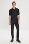 Men's Black Standard Fit Regular Fit Polo Neck Jacquard Knitwear T-Shirt - 2