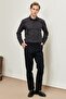 Men's Black Comfort Fit Relaxed Cut Flexible Dobby Casual Trousers - 2