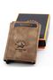 Men's Brown Genuine Leather Mechanical Wallet Card Holder
