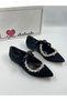 Verva Women's Black Suede Special Stone-Beaded Ballerina Casual Shoes - 8