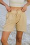 Apricot Color - Short Leg Muslin Shorts with Double Pockets and Elastic Tie Waist