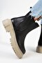 Emma Women's Genuine Leather Black Beige Boots with Double Sides Elastics - 5