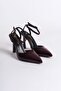 Women's Burgundy Patent Leather Back Strap Heeled Shoes - 6