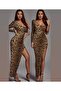 Leopard Patterned One-Sleeve Dress with Slit