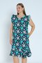 Women's Plus Size Print 100% Cotton Pocket Sleeve and Skirt Ruffled Dress