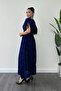 Viscose Fabric Midi Dress with Elastic Waist - Cobalt Blue - 5