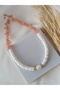 Real Pearl & Salmon Color Cracked Natural Stone Necklace Valentine's Day Gift Mother's Day Special Design - 6
