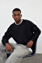 Siyah Oversize/Geniş Kesim İçi Polar/Sıcak Tutan Reglan Kol Sweatshirt TMNAW23SW00190