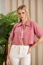 Women's Dusty Rose Crop Terry Cotton Fabric Buttoned Covered Shirt