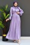 Lilac Silk Dress - Collar Tied - 2