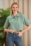 Women's Aqua Green Crop Terry Cotton Fabric Buttoned Covered Shirt - 6
