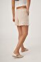 Guipure Detailed Beige Shorts with Elastic Waist - 6
