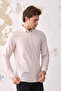 Giza Men's Beige-White Linen Look Cotton Slim Fit Button-Down Collar Striped Shirt - 5