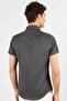 Men's Slim Fit Short Sleeve Cotton Oxford Fabric Easy Iron Grey Button-Down Shirt - 5
