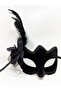 Black Color Side Feather with White Pearls Suede Covering a Quality Luxury Party Mask 20X23 cm - 2