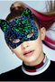 Blue Green Sequined Sequin Party Mask on Black Velvet Fabric 16x14 cm - 2