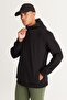 Men's Black Slim Fit Slim Fit Hooded Cotton Sweatshirt Jacket - 3