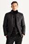 Men's Black Standard Fit Regular Cut Stand Collar Shoulder Detailed Winter Coat
