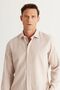Men's Beige Slim Fit Narrow Cut Classic Collar 100% Cotton Dobby Shirt - 5