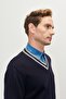 Men's Navy Blue-gray Standard Fit Regular Cut V-Neck Knitwear Sweater - 3