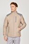 Men's Beige Standard Fit Normal Cut Stand Collar Shoulder Detailed Winter Coat - 5