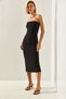 Women's Black Strapless Slit Detailed 242 Dress 60251426 - 4