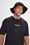 Men's Black Long Fit Slim Fit Crew Neck 100% Cotton Printed T-Shirt - 2