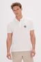 Men's Ecru Standard Fit Regular Cut 100% Cotton Printed Polo Collar T-Shirt - 3