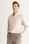 Men's Beige Slim Fit Narrow Cut Button Collar Cotton Gabardine Shirt - 2