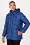 Men's Blue Standard Fit Normal Cut Stand Collar Padded Outdoor Puffer Coat