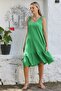 Green Strappy Washed Woven Casual Cotton Dress with Ruffled Hem - 5