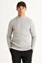 Men's Gray Melange Slim Fit Slim Fit Half Turtleneck Cotton Jacquard Knitwear Sweater