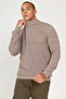 Men's Brown-ecru Standard Fit Regular Cut Half Turtleneck Cotton Jacquard Knitwear Sweater - 2