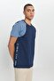 Men's Navy Blue-Beige Standard Fit Regular Fit 100% Cotton Printed Crew Neck T-Shirt