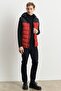 Men's Black-red Standard Fit Regular Cut Hooded Puffer Vest - 2