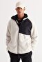 Men's Beige Oversize Loose Cut Hooded Sherpa Fleece Sweatshirt Jacket