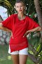 Red Asymmetrical Casual Blouse with Round Neck and Mesh Detail - 3