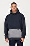 Men's Indigo Melange Oversize Loose Cut 3 Thread Hooded Sweatshirt with Fleece Inside - 6