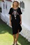 Black-And-White Round Neck Short-Sleeved Pocket Embroidered Knitted Casual Dress - 5