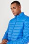 Men's Blue Standard Fit Regular Cut Stand Collar Ultra Light Fiber Filled Coat - 4