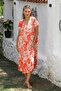 Orange-White V-Neck Low Sleeve Allover Printed Woven Casual Dress - 7