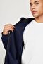 Men's Navy Blue Oversize Loose Cut Hooded Sherpa Fleece Sweatshirt Jacket - 5