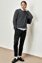 Men's Dark Gray Wool Standard Fit Regular Cut Crew Neck Jacquard Knitwear Sweater - 2