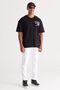 Men's Black Oversize Loose Cut Crew Neck 100% Cotton Printed T-Shirt - 5