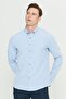 Men's Navy Blue Non-Wrinkle Oxford Seersucker Print Slim Fit Slim Fit Buttoned Lapel Stretchy Shirt - 6