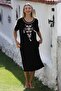 Black-And-White Round Neck Short-Sleeved Pocket Embroidered Knitted Casual Dress - 2