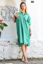 Sea Green Shirt Collar Buttoned 3/4 Sleeve Sequined Pocket Slit Woven Casual Dress - 4
