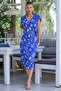 Blue V-Neck Low Sleeve Allover Printed Woven Casual Wrinkled Dress - 4